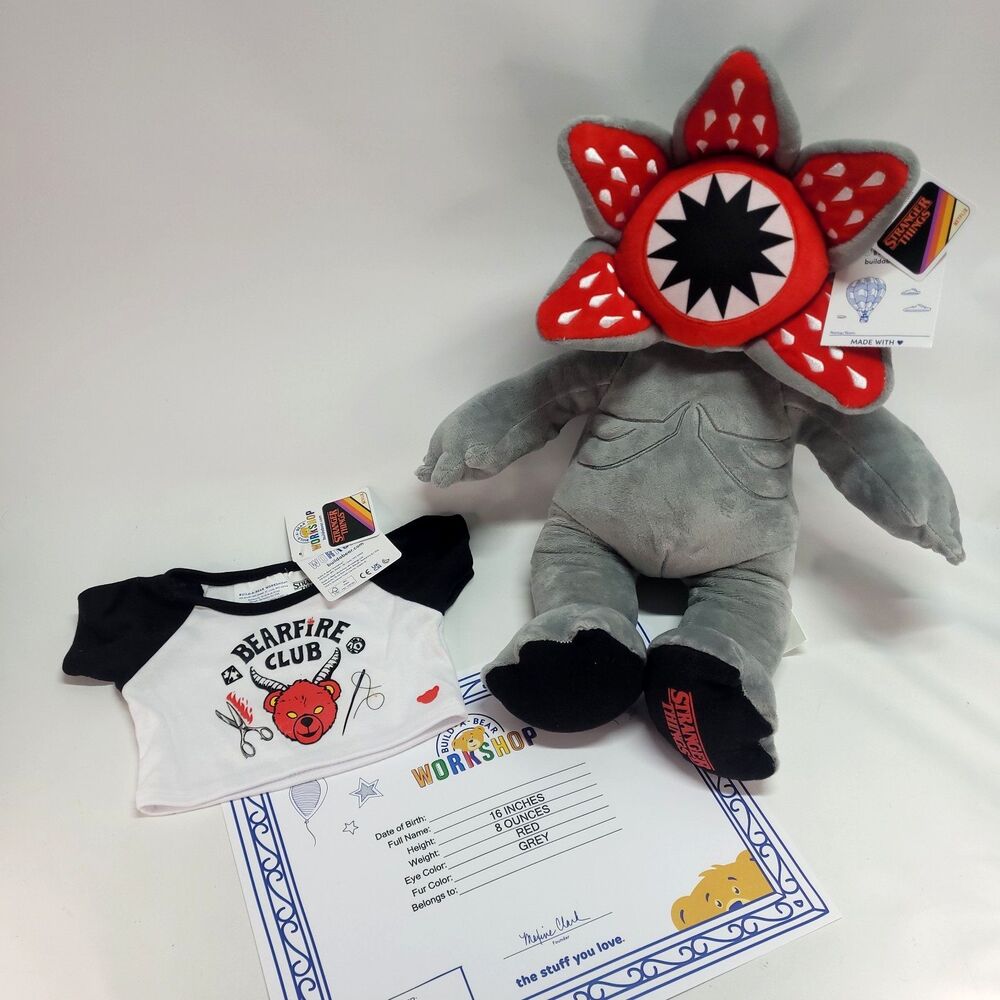 Build a Bear Stranger Things Demogorgon NWT bearfire club shirt‎ birth cert NEW